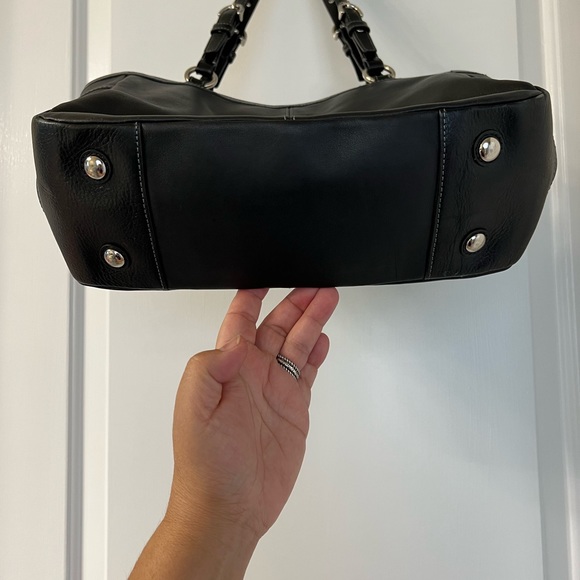 Coach Black Pleated Soft Leather Logo Charm Zip Closure Shoulder Bag Womens - Picture 6 of 9